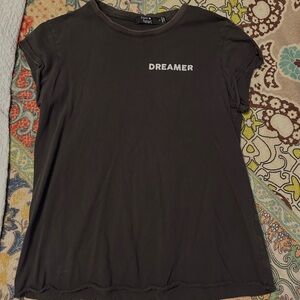 Brown and White Relaxed Cap Sleeve T-Shirt